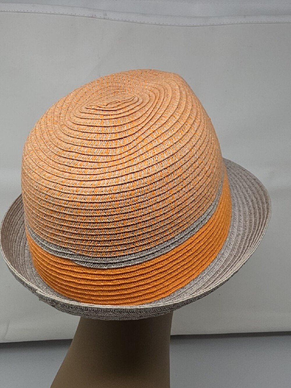 Stacy Adams Orange and Cream Women's Straw Fedora Hat - Picture 3 of 9